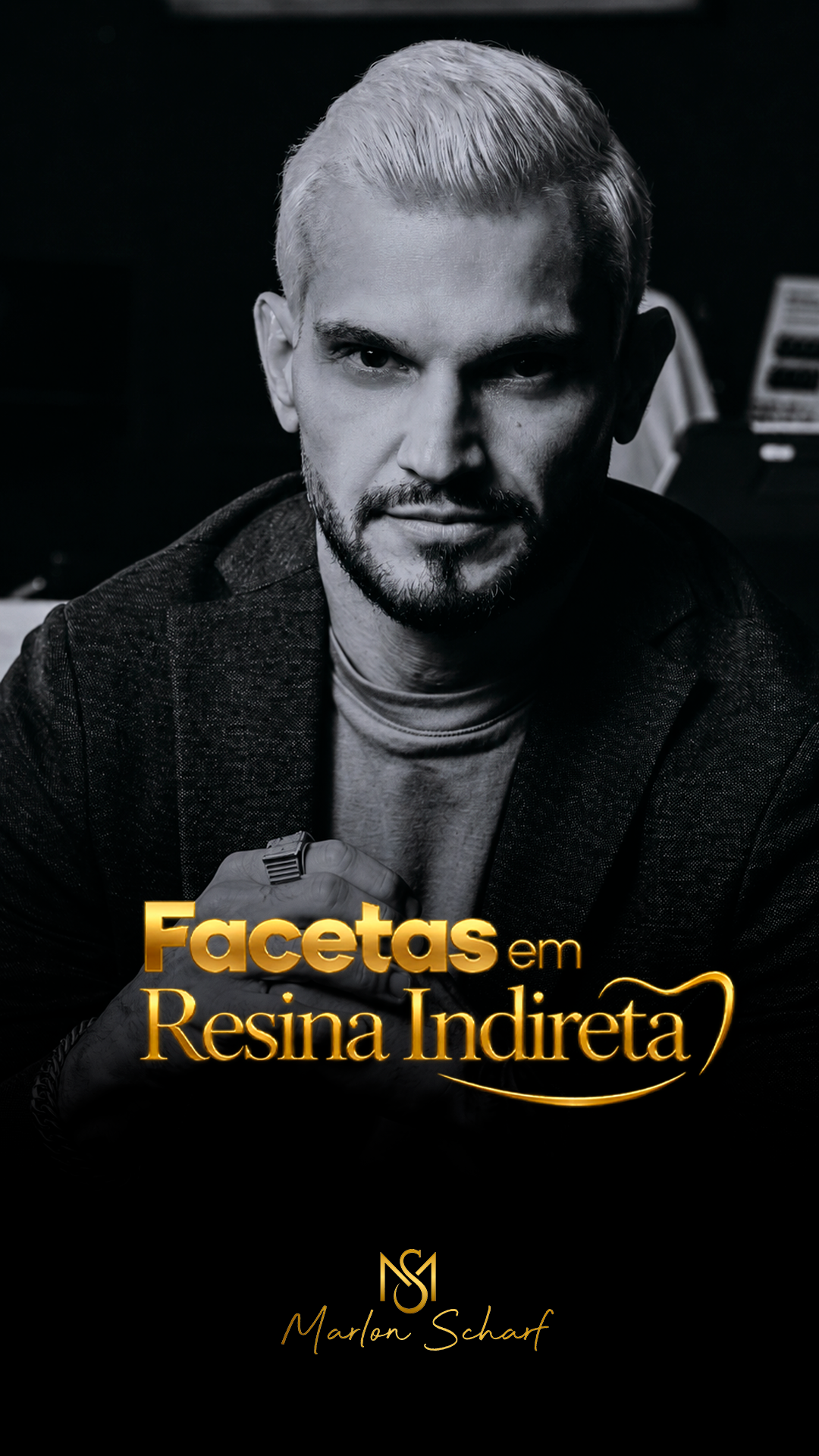 Arte de divulgação do curso Facetas em Resina Indireta
